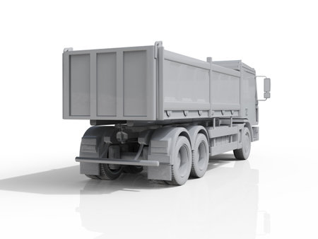 Dump Truck Hi-DetailedÂ Template for Car Branding and Advertising. Realistic Delivery Service VehicleÂ Tipper Truck on IsolatedÂ White Background,Â Truck for Bulk Cargo, MachineryÂ Transport,Â 3D Renderingの写真素材