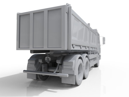 Dump Truck Hi-DetailedÂ Template for Car Branding and Advertising. Realistic Delivery Service VehicleÂ Tipper Truck on IsolatedÂ White Background,Â Truck for Bulk Cargo, MachineryÂ Transport,Â 3D Renderingの写真素材