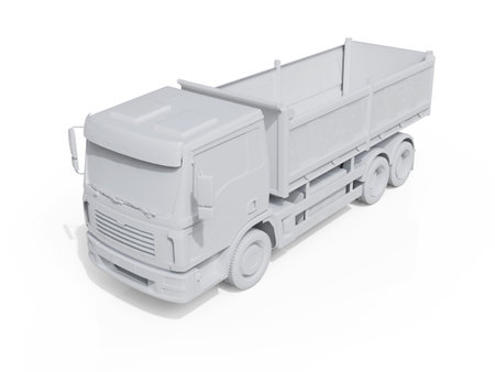 Dump Truck Hi-DetailedÂ Template for Car Branding and Advertising. Realistic Delivery Service VehicleÂ Tipper Truck on IsolatedÂ White Background,Â Truck for Bulk Cargo, MachineryÂ Transport,Â 3D Renderingの写真素材