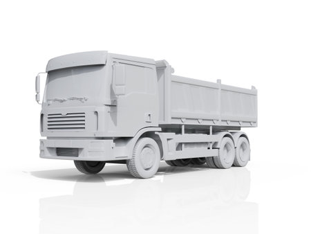 Dump Truck Hi-DetailedÂ Template for Car Branding and Advertising. Realistic Delivery Service VehicleÂ Tipper Truck on IsolatedÂ White Background,Â Truck for Bulk Cargo, MachineryÂ Transport,Â 3D Renderingの写真素材