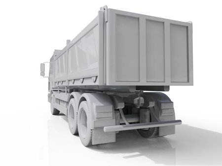Dump Truck Hi-DetailedÂ Template for Car Branding and Advertising. Realistic Delivery Service VehicleÂ Tipper Truck on IsolatedÂ White Background,Â Truck for Bulk Cargo, MachineryÂ Transport,Â 3D Renderingの写真素材