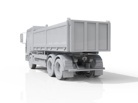 Dump Truck Hi-DetailedÂ Template for Car Branding and Advertising. Realistic Delivery Service VehicleÂ Tipper Truck on IsolatedÂ White Background,Â Truck for Bulk Cargo, MachineryÂ Transport,Â 3D Renderingの写真素材