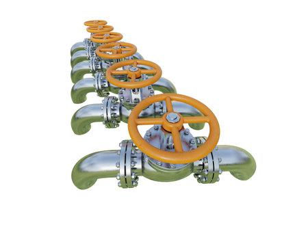 Pressure Manual Gate Valve is a Device that Regulates, Directs or Controls the Flow of a Fluid like Gases, Liquids by Opening, Closing, or Partially Obstructing Various Passageways, 3D Illustrationの写真素材
