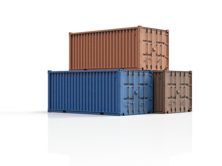 Shipping Cargo Container for Logistics and Transportation Isolated, Cargo Box from Ship,Â Delivery, Shipping Freight TransportationÂ of Merchandise,Â for Storage, Export and Import, 3d renderの写真素材