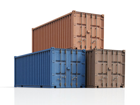 Shipping Cargo Container for Logistics and Transportation Isolated, Cargo Box from Ship,Â Delivery, Shipping Freight TransportationÂ of Merchandise,Â for Storage, Export and Import, 3d renderの写真素材