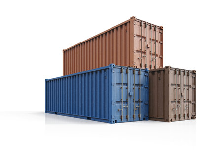 Shipping Cargo Container for Logistics and Transportation Isolated, Cargo Box from Ship,Â Delivery, Shipping Freight TransportationÂ of Merchandise,Â for Storage, Export and Import, 3d renderの写真素材