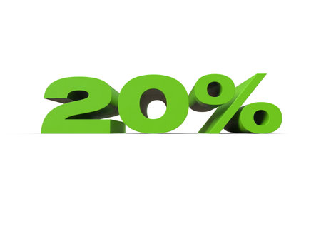 20 percent off. Discount 20 %. 3D illustration on white background.の写真素材