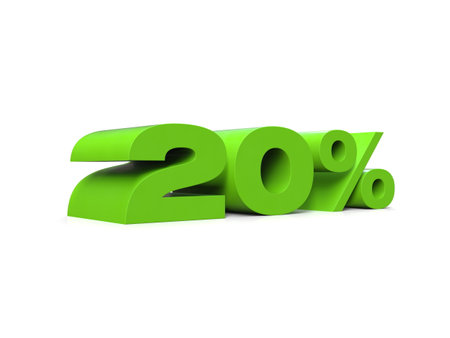 20 percent off. Discount 20 %. 3D illustration on white background.の写真素材