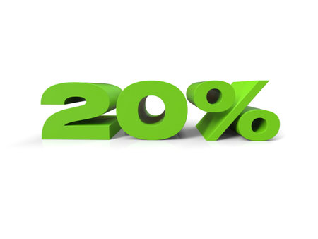 20 percent off. Discount 20 %. 3D illustration on white background.の写真素材