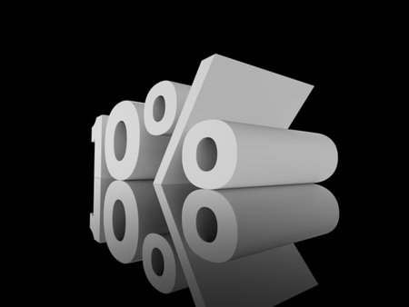 3d Illustration: 10 Percent Sign, Economic Crisis, Financial Crash, 10% Percent Discount 3d Sign,...