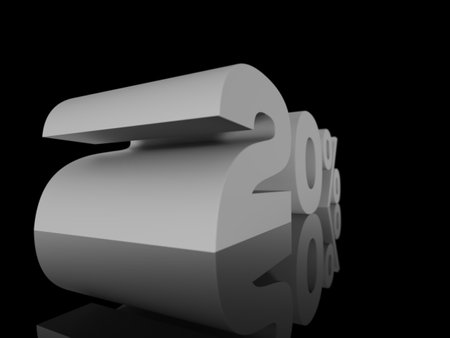20 percent 3d render on black background with reflection. High resolutionの写真素材
