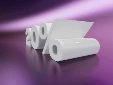 Discounts up to 50%, 3D rendering on purple backgroundの写真素材