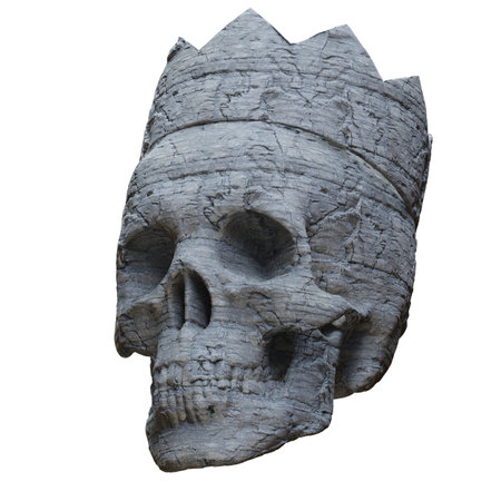 Skull Wearing Crown.Â Dead Head Coronation Horror.Â Dead King Skull and CrownÂ Made of Stone.Â 3dÂ llustration of Skull in Crown Made of StoneÂ Isolated on White Backgroundの写真素材