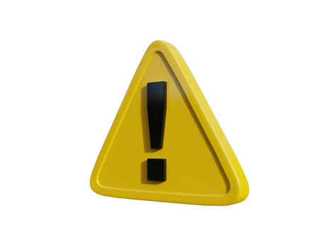 Yellow TriangleÂ Warning Sign with Exclamation Mark, Error Message Pop UpÂ Concept or Alert Safety Danger Caution Icon Isolated on White Background,Â 3d illustrationの写真素材