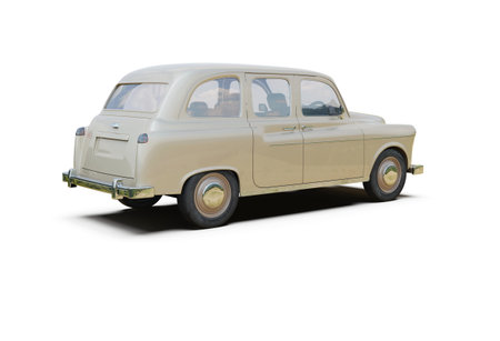 Vintage Car on White Background,Â Commercial Transport Taxi Cab,Â Classic Retro Taxi 60s, Iconic Classic British CabÂ 3d illustrationの写真素材