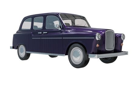 Vintage Car on White Background,Â Commercial Transport Taxi Cab,Â Classic Retro Taxi 60s, Iconic Classic British CabÂ 3d illustrationの写真素材