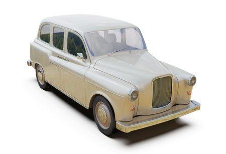 Vintage Car on White Background,Â Commercial Transport Taxi Cab,Â Classic Retro Taxi 60s, Iconic Classic British CabÂ 3d illustrationの写真素材