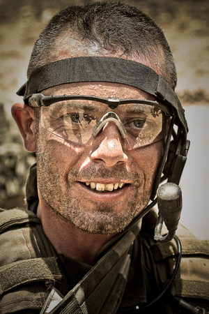 Kabul, Afghanistan - March 14, 2011. Portrait of a legionary of French foreign legion during a military operation in Afghanistan.のeditorial素材