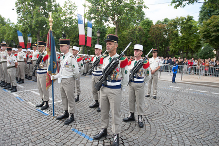 Paris. France. July 14, 2012. The ranks of the foreign legionaries of the French foreign legion during parade time on the Champs Elysees in Paris.のeditorial素材