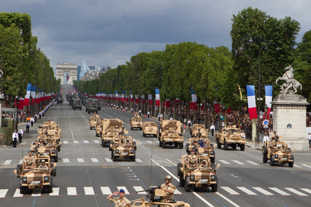 Paris, France - July 14, 2012. Procession of military equipment during the military parade in honor of the Bastille Day on the Champs Elysees in Paris.のeditorial素材