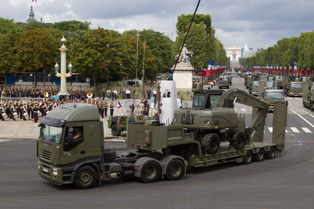 Paris, France - July 14, 2012. Procession of military equipment during the military parade in honor of the Bastille Day on the Champs Elysees in Paris.のeditorial素材