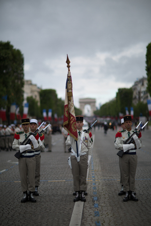 Paris, France - July 14, 2012. Soldiers from the French Foreign Legion march during the annual military parade in honor of the Bastille Day in Paris.のeditorial素材