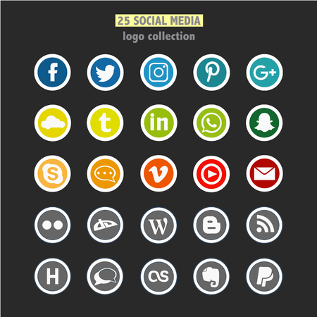 A set of 25 social network logos. Colored.のイラスト素材