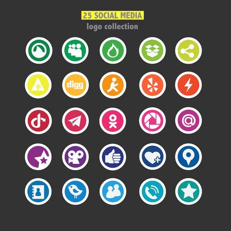 Set of 25 network logos. Colored. Flat styleのイラスト素材