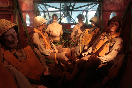 France, Normandy, June 6, 2011 - Mannequins of the American paratroopers in 1944 during the landing of the Allies in Normandy.のeditorial素材