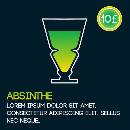 Absinthe cocktail card template with price and flat background. Vector illustrationのイラスト素材
