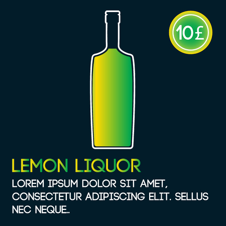Lemon liquor card template with price and flat background. Vector illustrationのイラスト素材