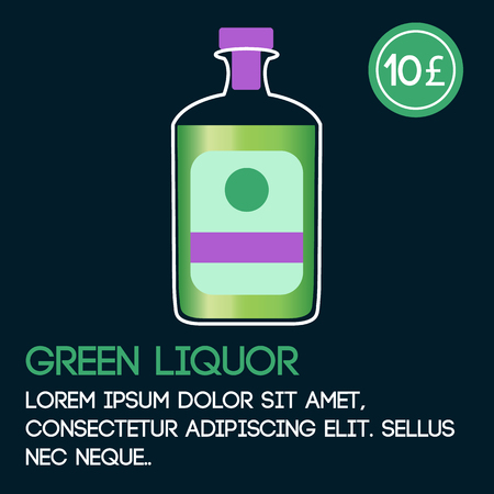 Green liquor card template with price and flat background. Vector illustrationのイラスト素材