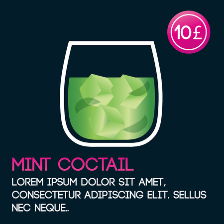 Mint cocktail card template with price and flat backgroundのイラスト素材