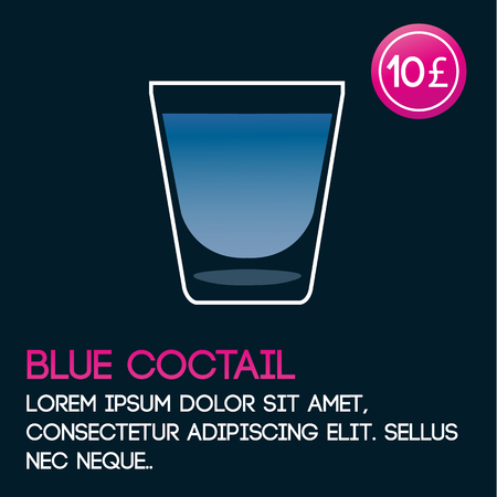 Blue cocktail card template with price and flat backgroundのイラスト素材
