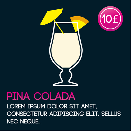 Pina Colada cocktail card template with price and flat backgroundのイラスト素材