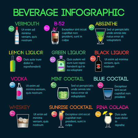 Set of beverage onfographic, trempate in flat style with priceのイラスト素材