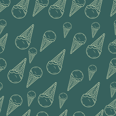 Hand drawn ice cream seamless pattern. Lots of elements. Perfect funny vector background.のイラスト素材