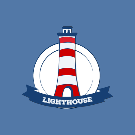 Sticker or label with Lighthouse silhouette, vector illustrationのイラスト素材