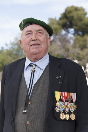 Aubagne, France. May 11, 2012. Portrait of a veteran of the French Foreign Legion in a green beret .のeditorial素材