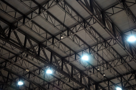 Roof in the big hall with sport lightのeditorial素材