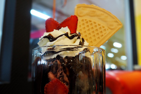 Ice cream with topping sweet and coldの写真素材