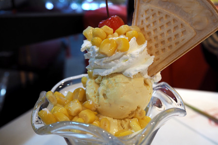 Ice cream with topping sweet and coldの写真素材