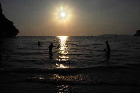 Sunset and sunrise on the beachの写真素材