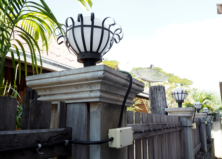 lamp on the wood wallの写真素材