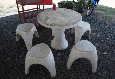 Stone table set for dinnerの写真素材