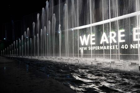 fountain in front of the big mall at night timeのeditorial素材