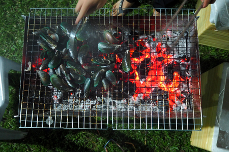Sea food bbq grill good smell and yummyの写真素材