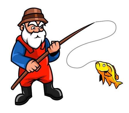 Old fisherman chatching a fishのイラスト素材