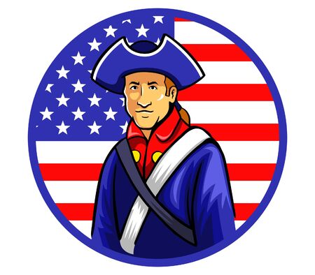 A minutemen standing in front of US flag.のイラスト素材
