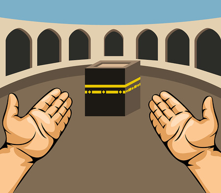 Vector illustration of praying hands on Kaabaのイラスト素材